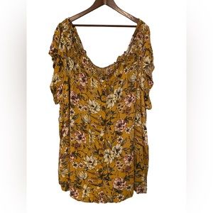 TORRID Women’s Size 6 Yellow Gold Floral Off Shoulder Strap Ruffled Top